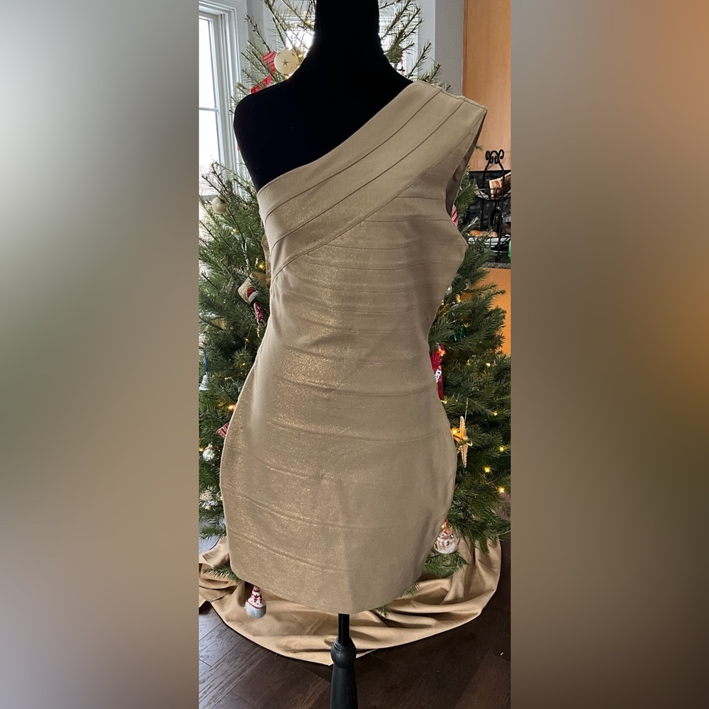 One Shoulder Gold Dress